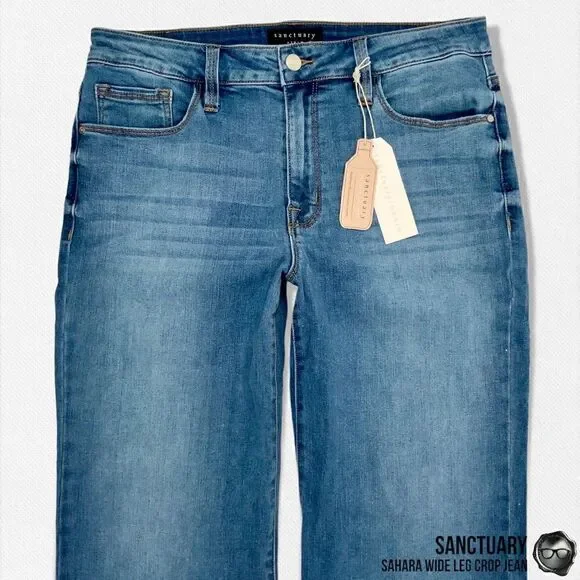 SANCTUARY SAHARA NON-CONFORMIST WIDE LEG CROP JEAN IN BLUE HORIZON WOMEN SIZE 30 - Picture 3 of 16